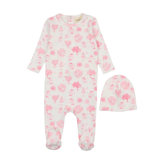 Toile Print Footie Set in Pink