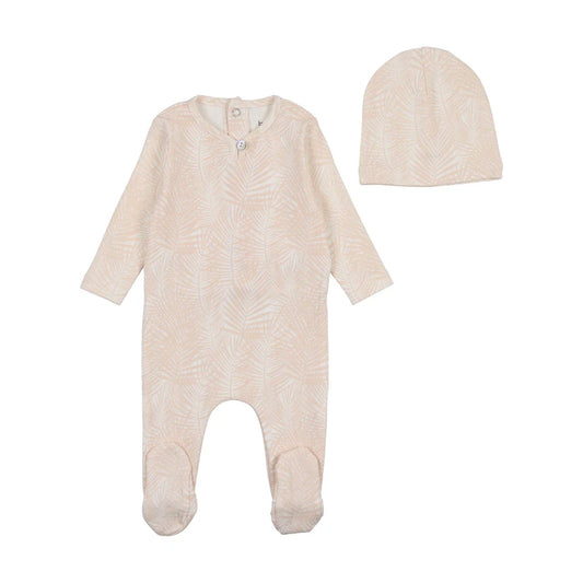Tropical Print Footie and Beanie in Sand Pink