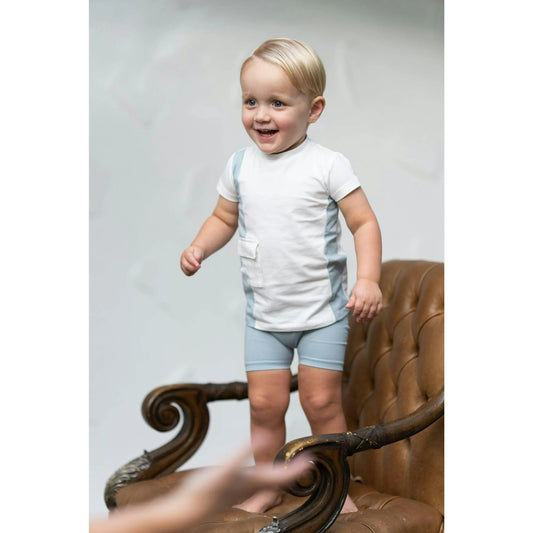 Colorblock Pocket T-Shirt & Shorts Set in Light Blue