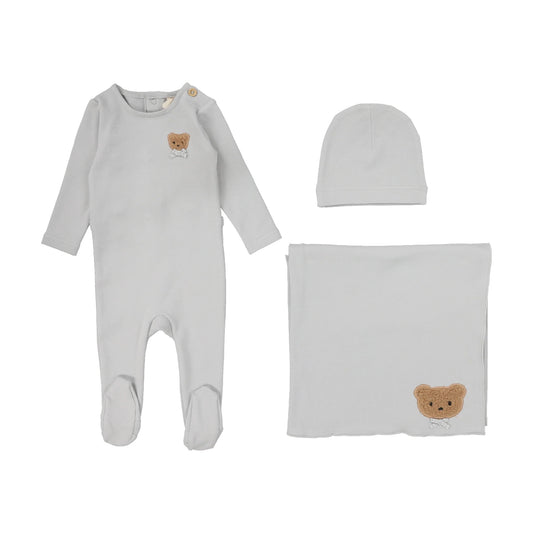 Bear Applique Layette Set in Pale Blue