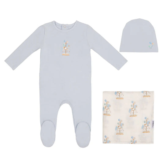 Carousel Print Layette Set in Light Blue