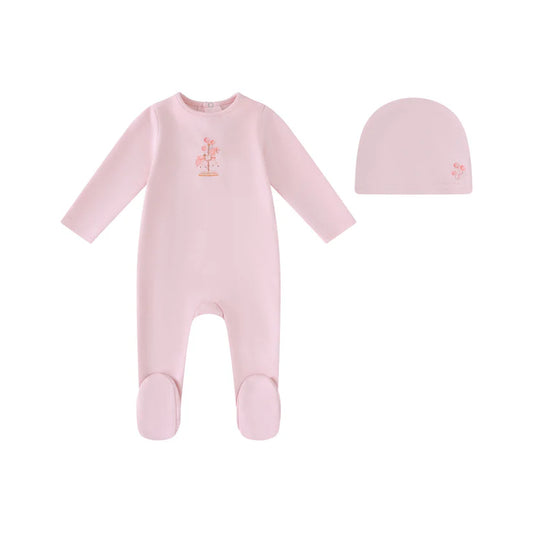 Carousel Print Footie and Beanie and Pink
