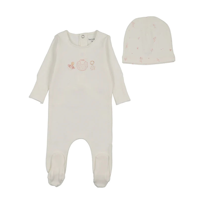 Baby Girls Watercolor Bib Footie and Beanie