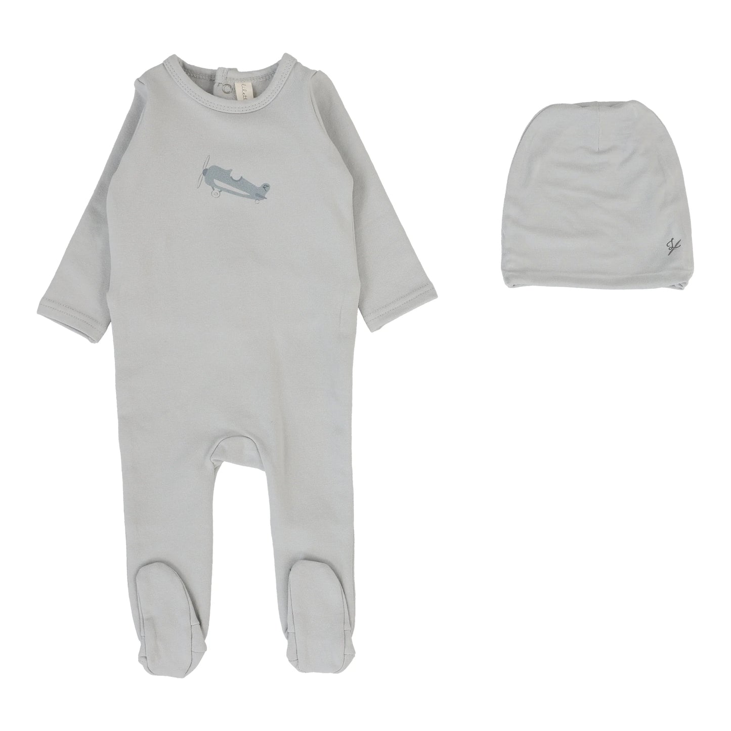 Airplane Footie and Beanie in Pale Blue