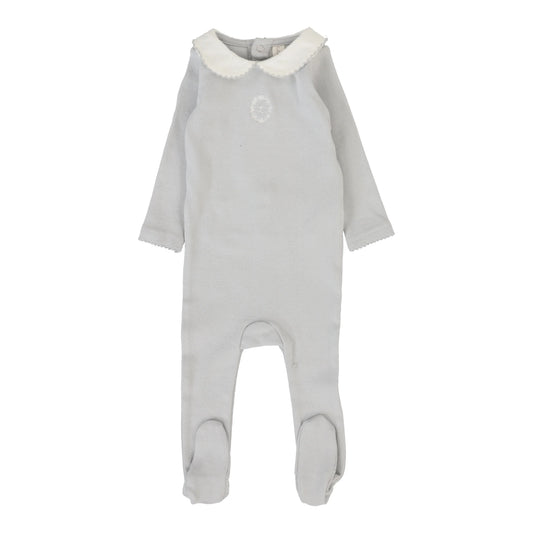 Lilette Emblem Embroidered Footie in Light Blue