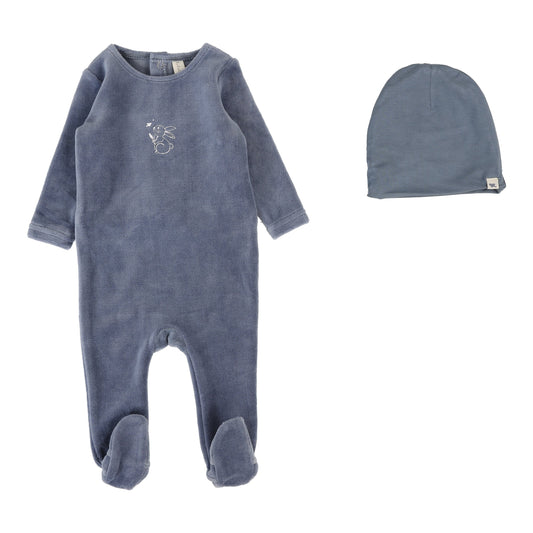 Velour Forest Footie Set in Slate