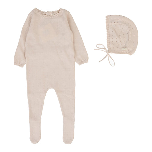 Lilette Dotty Knit Footie Set in Petal