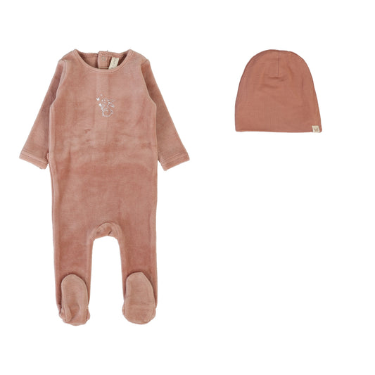 Velour Forest Footie Set in Deep Pink