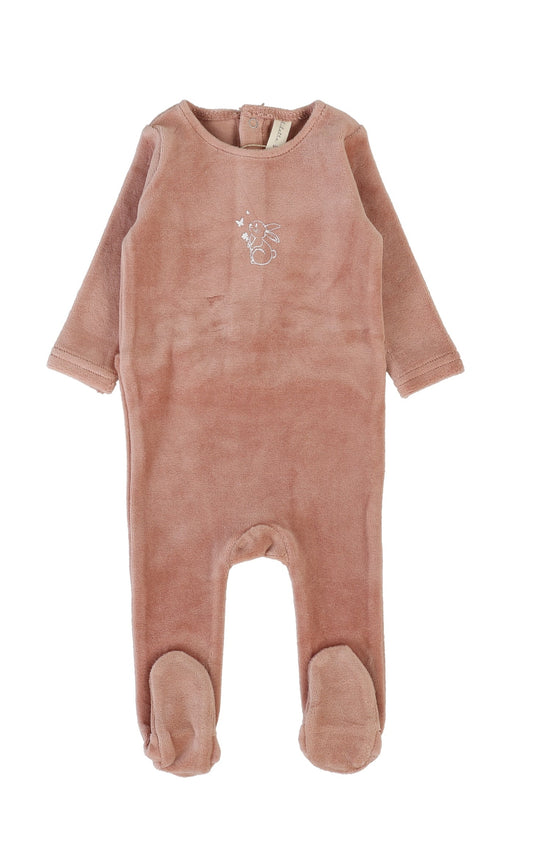 Velour Forest Graphic Footie in Deep Pink