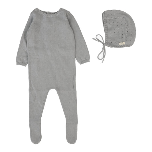 Lilette Dotty Knit Footie Set in Light Blue