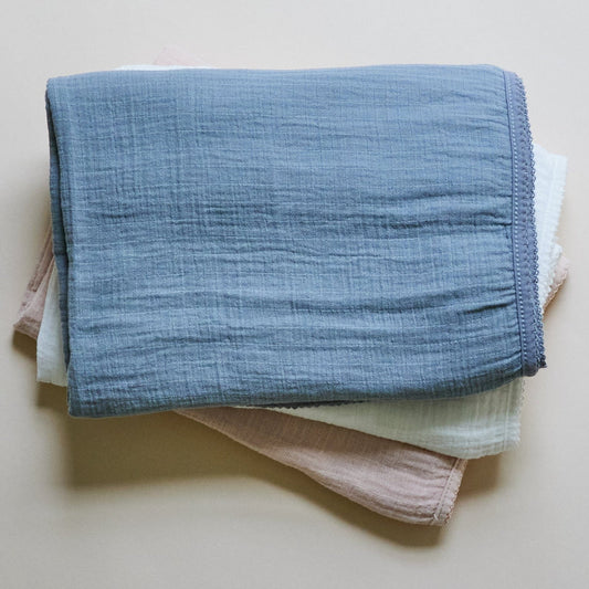 Blue Muslin Swaddle with Scalloped Trim
