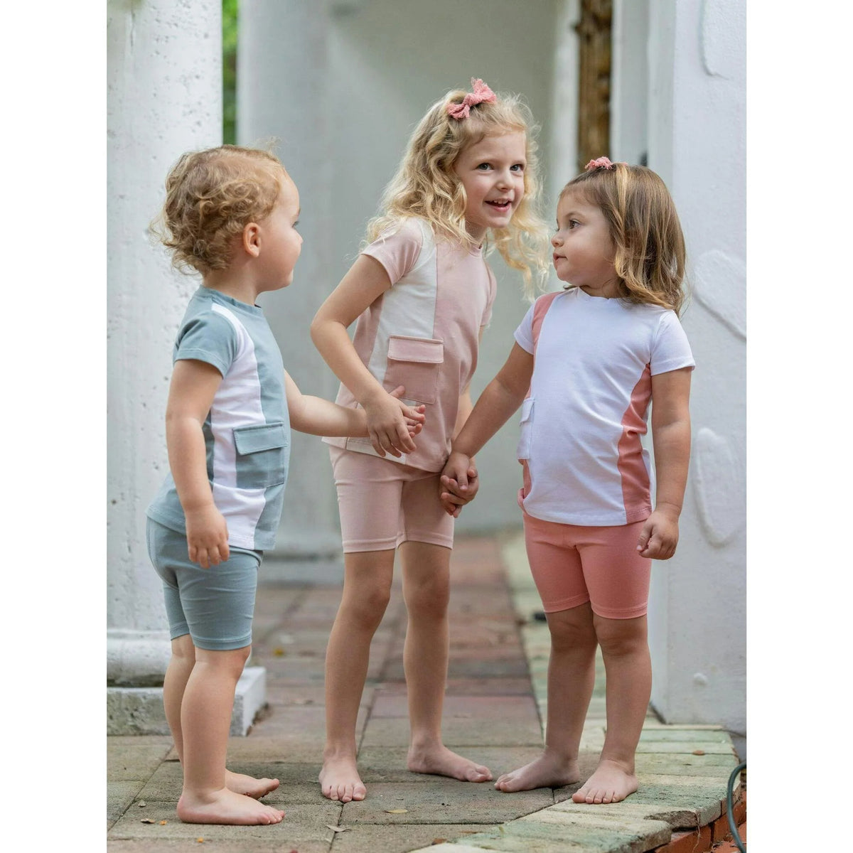 Colorblock Pocket T-Shirt & Shorts Set in Pink