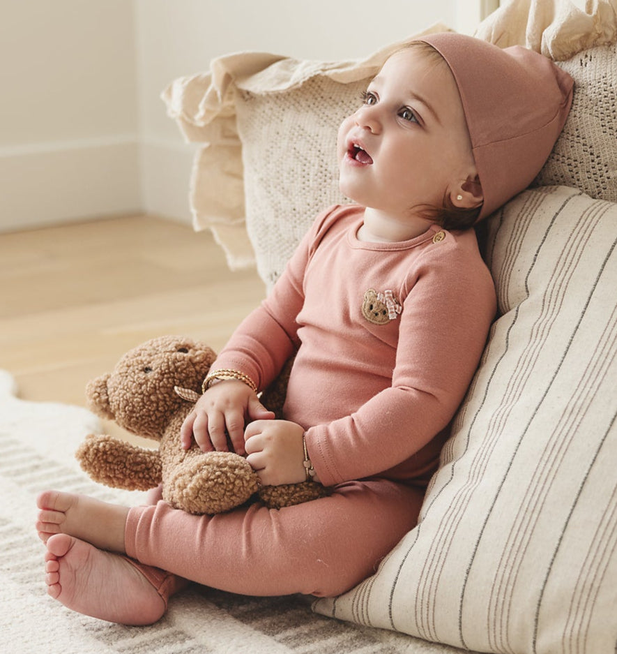 Lilette Bear Applique Lounge Set in Deep Pink