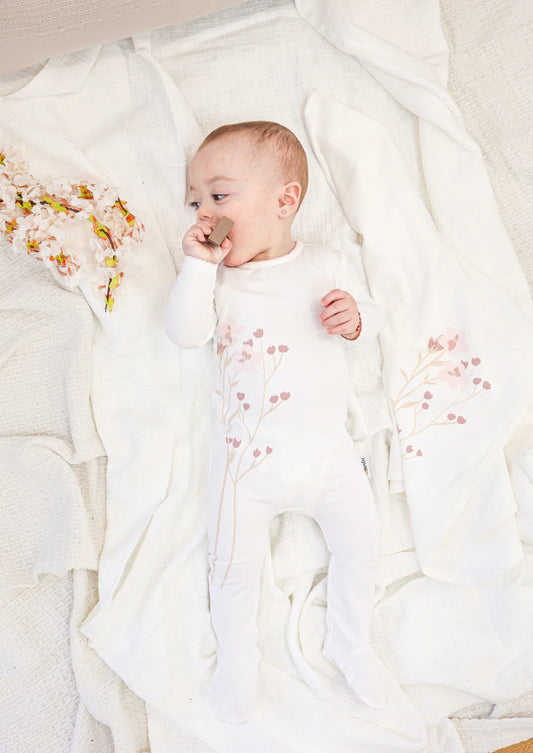 Blooming Bouquet Footie and Beanie in Ivory