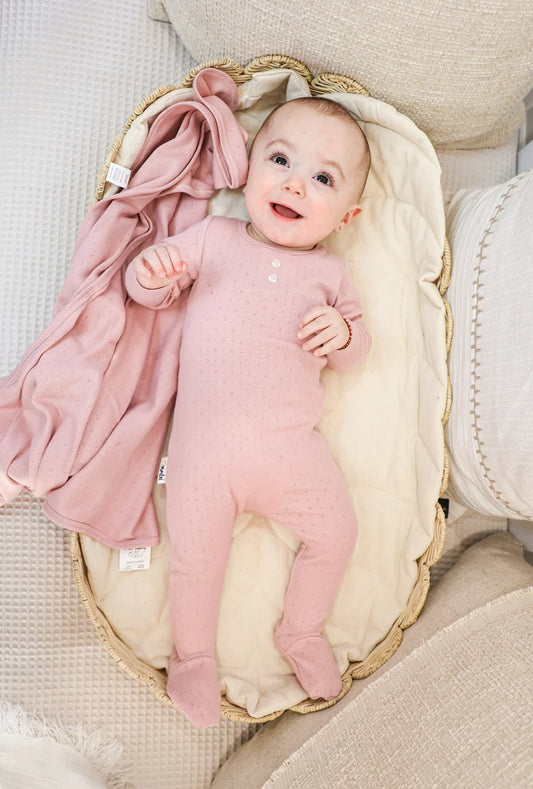 Simple Pointelle Layette Set in Mauve