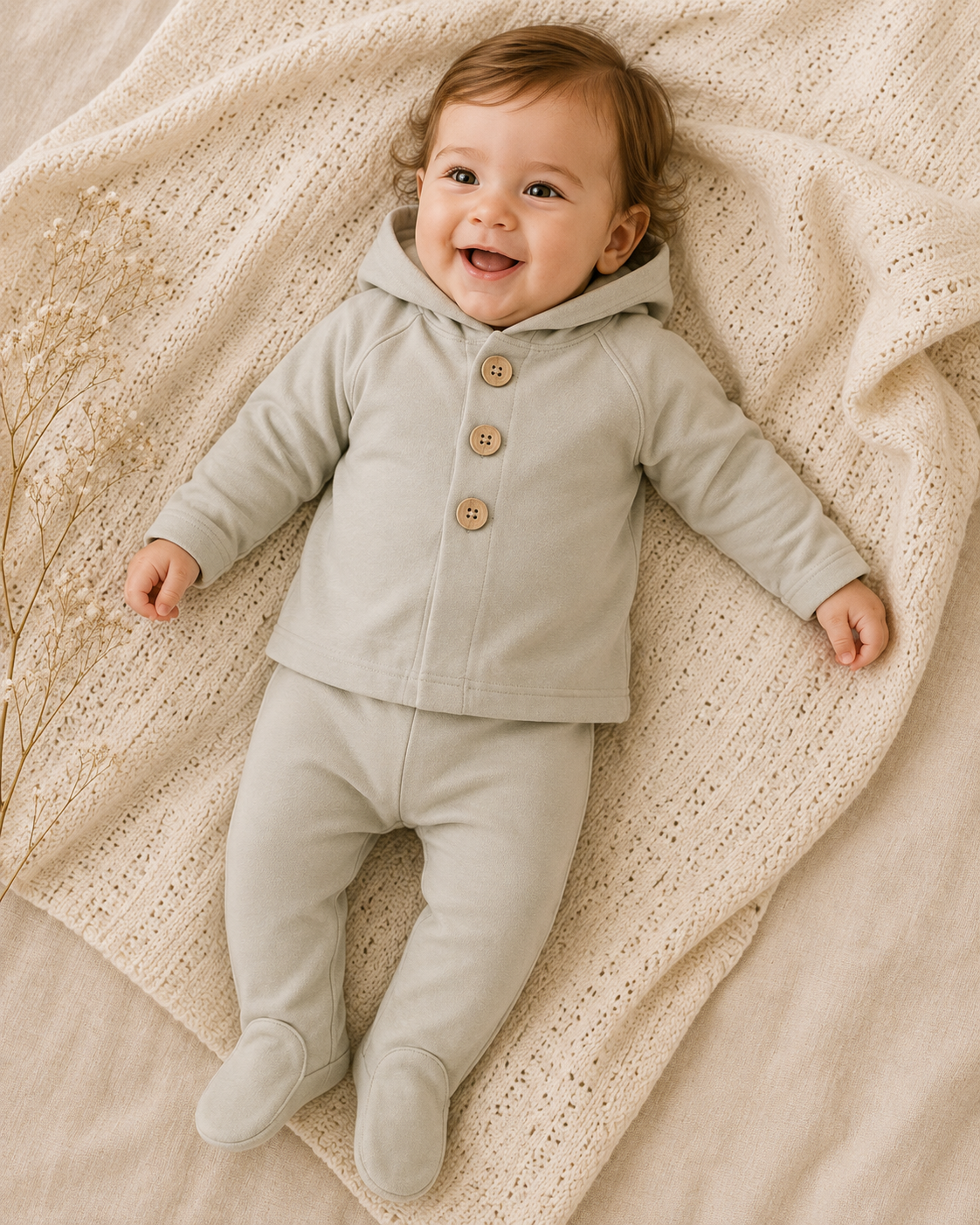 Hooded Cardigan Set and Beanie in Mint