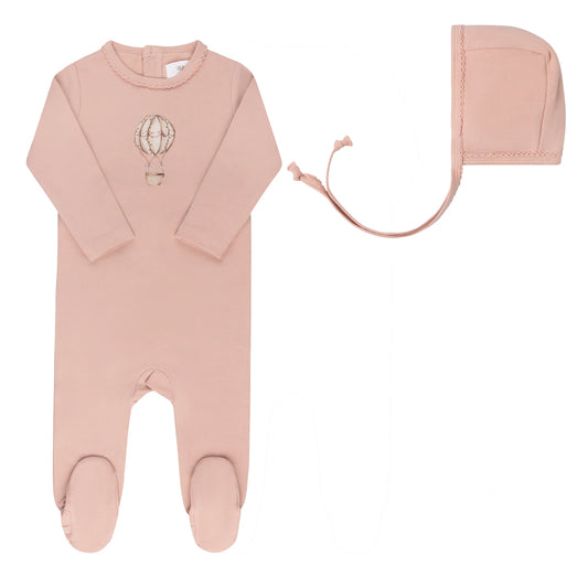 Hot Air Balloon Footie and Bonnet in Pink