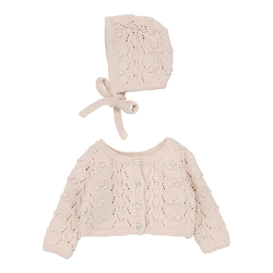 Popcorn Weave Cardigan Set in Petal