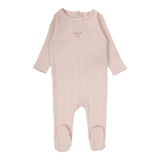 Pointelle Bow Footie in Soft Pink
